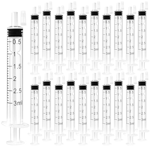Image of 24 Pack 3ml Syringe with Cap and Luer Slip Tip, Sterile Syringe Individually Packaged for Labs, Liquid Measuring, Feeding Pets,Oil or Glue Applicator