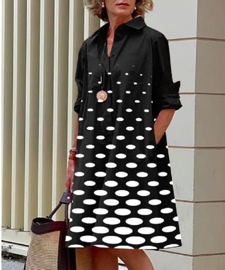 Womens 2025 Long Sleeve Button Down Shirt Summer Dress Casual V Neck Loose Fit Midi Shirt Dresses with Pockets - Image 2