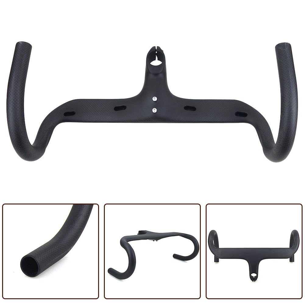 FACAIIO Guidon intégré en fibre de carbone pour vélo de route, potence de 28,6 mm, angle de -6°, barre de vélo de course légère de 315 g
