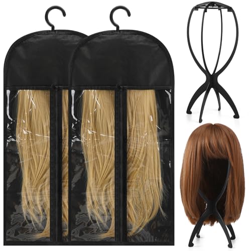2 Pcs Wig Storage Bags Adjustable with 4 Pack Wig