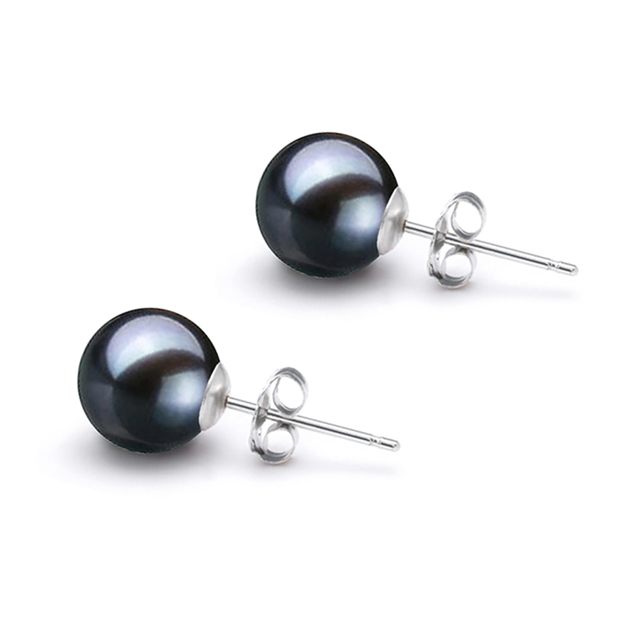 日本製あこや養殖真珠ピアス スタッド AAAグレード 5-10mm ブラックスタッドイヤリング 女性用 スターリングシルバーセッティングとジュエリーギフトボックス付き - Orien Jewelry, パール, 真珠