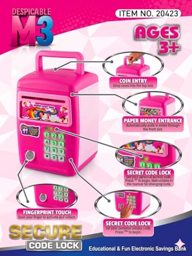 Image of Umadiya Premium Piggy Bank For Kids With Finger Print Smart Sensor Atm Savings Money Bank With Electronic Lock For Kids, Modern, Pink