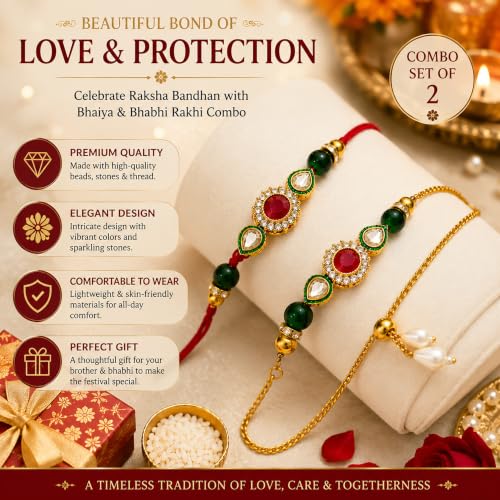 Image of Rakhi Combo Set of 2 for Brother and Bhabhi Rakhi for brother,Rakshabandhan Combo /Lumba Designer Rakhis Kids Men Women Floral Lumba Rakhis For Bhabhi Sister Girls