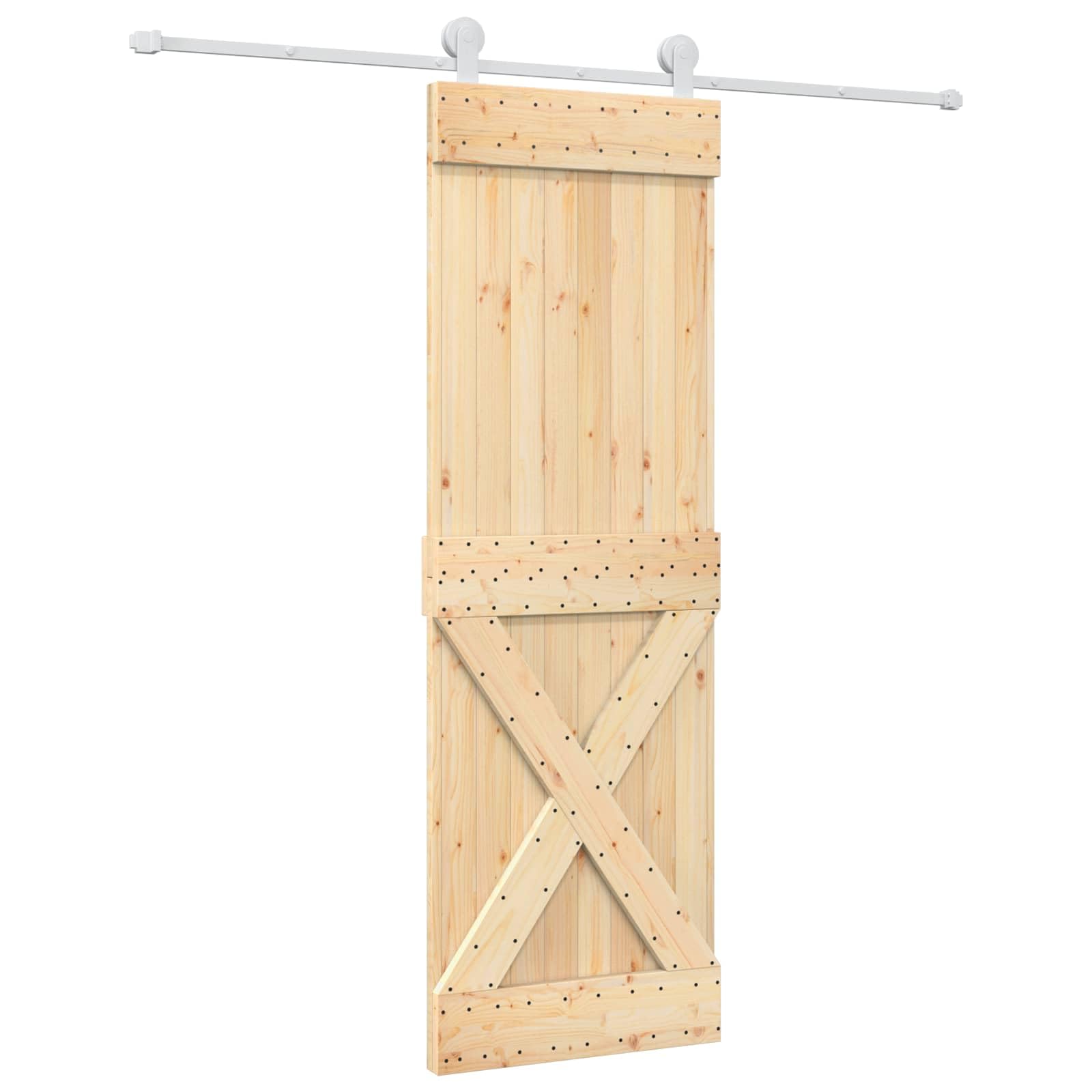 Porta scorrevole naturale e bianca, 70 x 210 cm | Legno di pino massiccio, guida in acciaio, scorrimento superiore morbido, salvaspazio