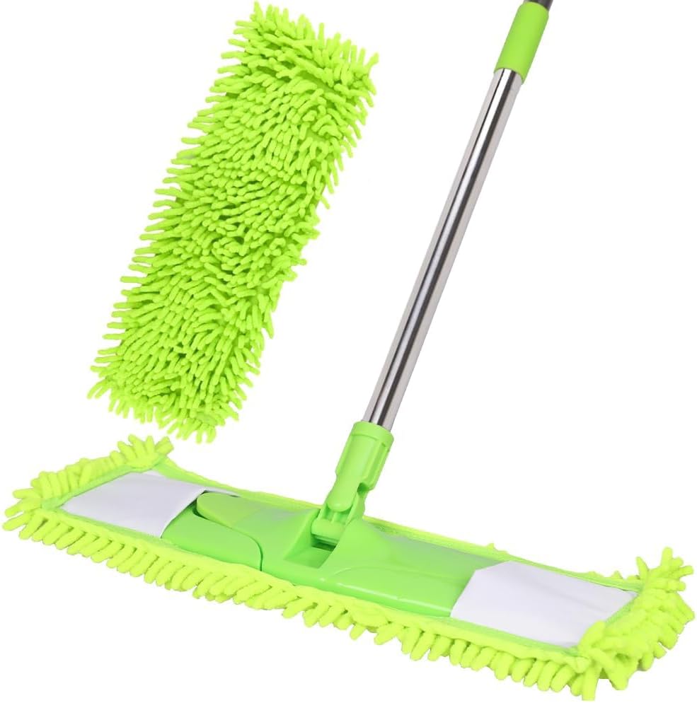 [Godiyyer] Dust Mop for Floor Cleaning, 360° Swivel Chenille Mop with 2 Washable Pads, Adjustable 31-58" Handle, Dry and Wet Available, Suitable for Hardwood, Laminate, Tile, Marble