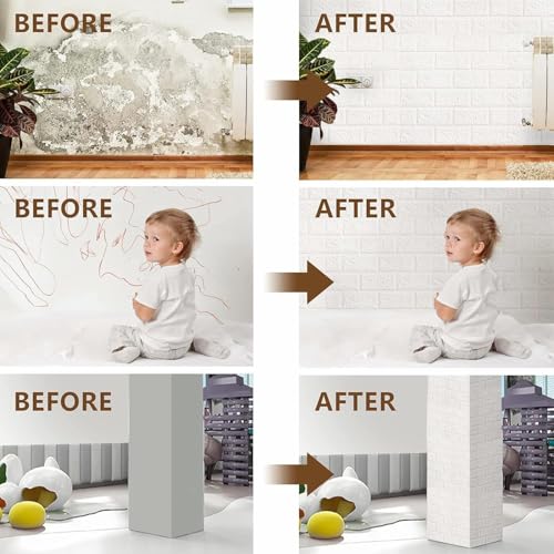 Image of TEKCOOL Self-Adhesive Waterproof PE Foam 3D Wall Panels Wallpaper Sticker for Bathroom, Living Room, and Home Decoration (70 x 77cm, Appx. 5.8Sq Feet)-20 Piece'