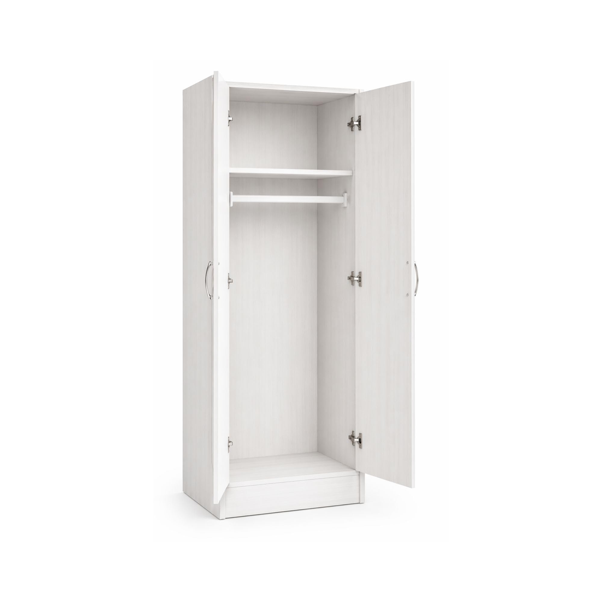 Armadio da Arredo in Legno MDF 60X42X180h CM - 2 Ante, 1 Ripiano, Asta Appendiabiti, per Camera da Letto, Mobile Versatile, Guardaroba, Salvaspazio, Maniglie - Texture Venata (Bianco)
