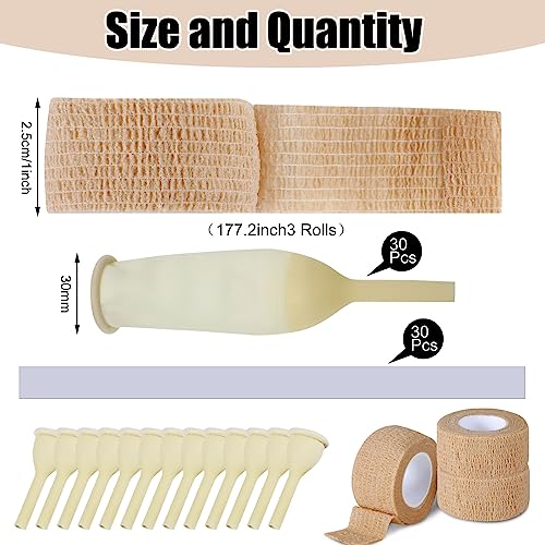 Trelaco 30 Pcs Male External Catheter Urinal Bag Latex External Catheter For Men Catheter Supplies 30Mm Condom Catheters With 3 Rolls Male External Catheter Fixer #TOP6