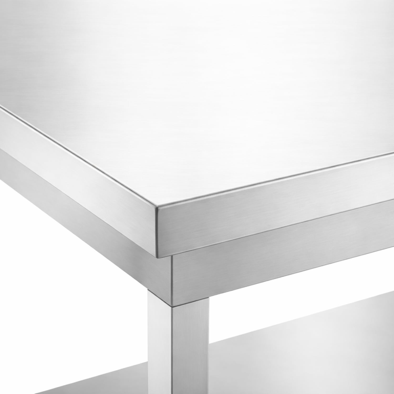 Mesa de acero inoxidable profesional central 700 × 700 mm – Profundidad 700 mm – Estante bajo – INOX AISI 201