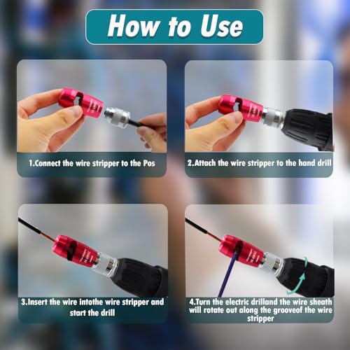 Bfminitool Wire Stripper for Drill, 8/10/12/14 AWG Wire Twister Electrician Tool for Drill, 7 In 1 Professional Drill Wire Strippers Electrical Tools for Electrician, Fast Wire Nut Twister Tool Set - Image 5