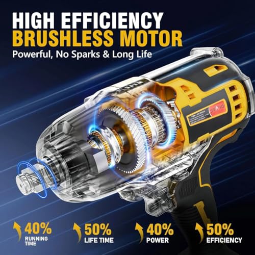 Image of STARQ Heavy Duty 21V Cordless Impact Wrench with 2 Batteries 2 Variable Speed Build-In LED Lights Forward & Reverse Switch Yellow