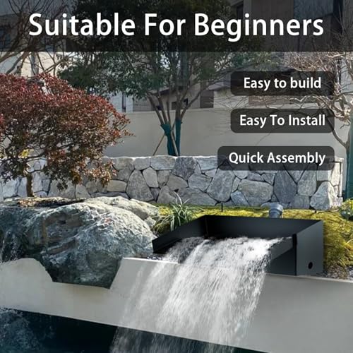 Teich Wasserfall für Gartenteich, 20cm Edelstahl Teichwasserfall Set Garten Teich Brunnen 304 Edelstahl 35W (2000 L/H) mit Wasserfall Deko Garten Teich Wasserspiel Patio Terrasse Außenteich (31CM)