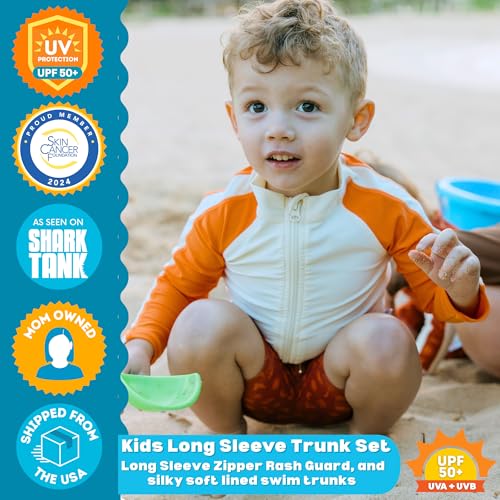 Image of SwimZip Boys' Long Sleeve Rash Guard & Swim Shorts Set - UPF 50+ Sun Protection