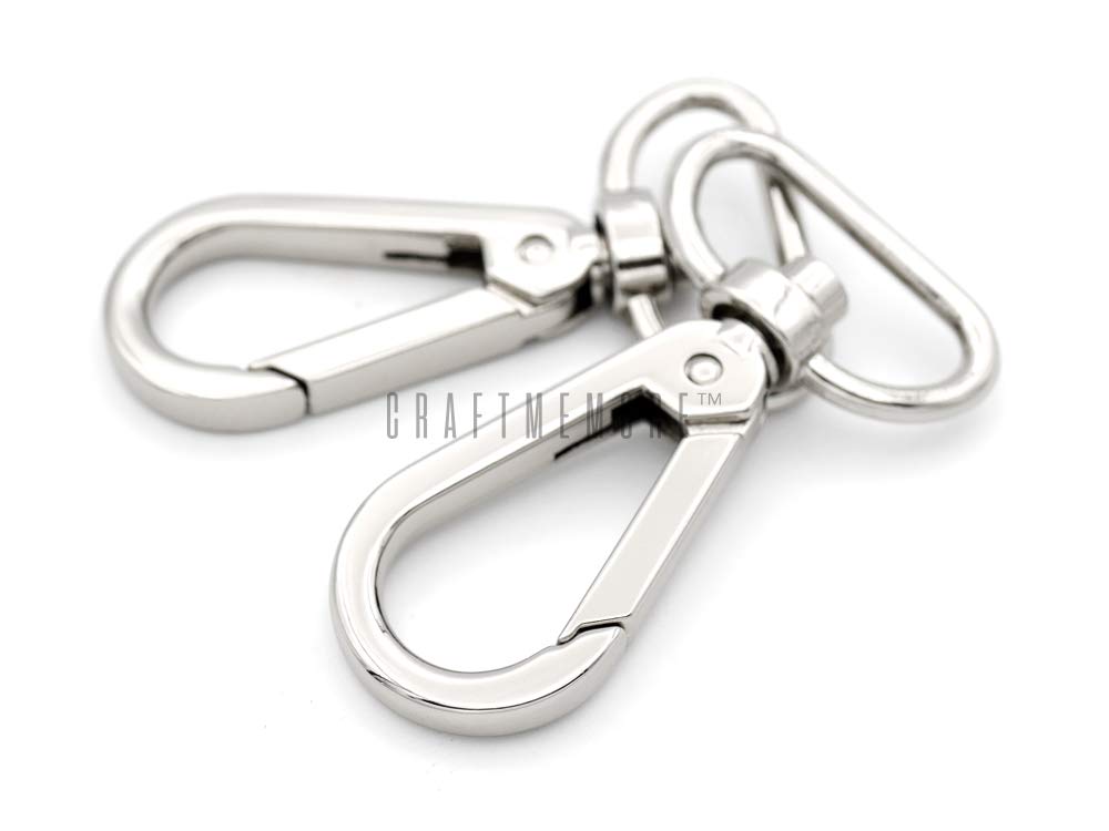 CRAFTMEMORE 1 inch Push Gate Snap Hooks Metal Swivel Lobster Claw Clasp Purse Hardware 2pcs VT41 (Silver)