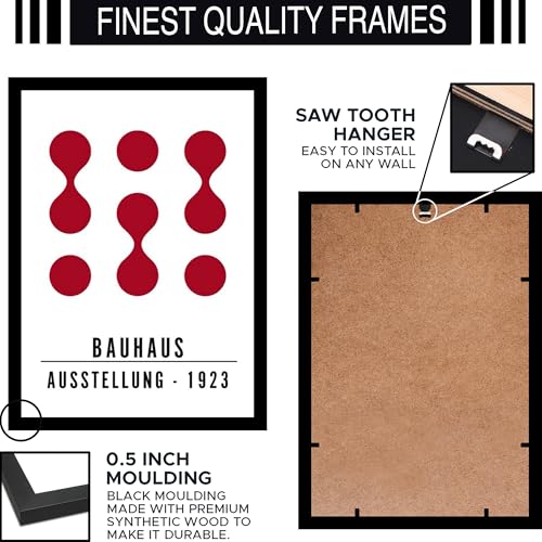Image of BLINKART Vintage Bauhaus Retro Geometric Aesthetic Poster Gallery | Colorful Wrap Framed For Home Office Studio Living Room Modern Art Studio Decoration Abstract Shapes | (d85) | 13x10 Inch