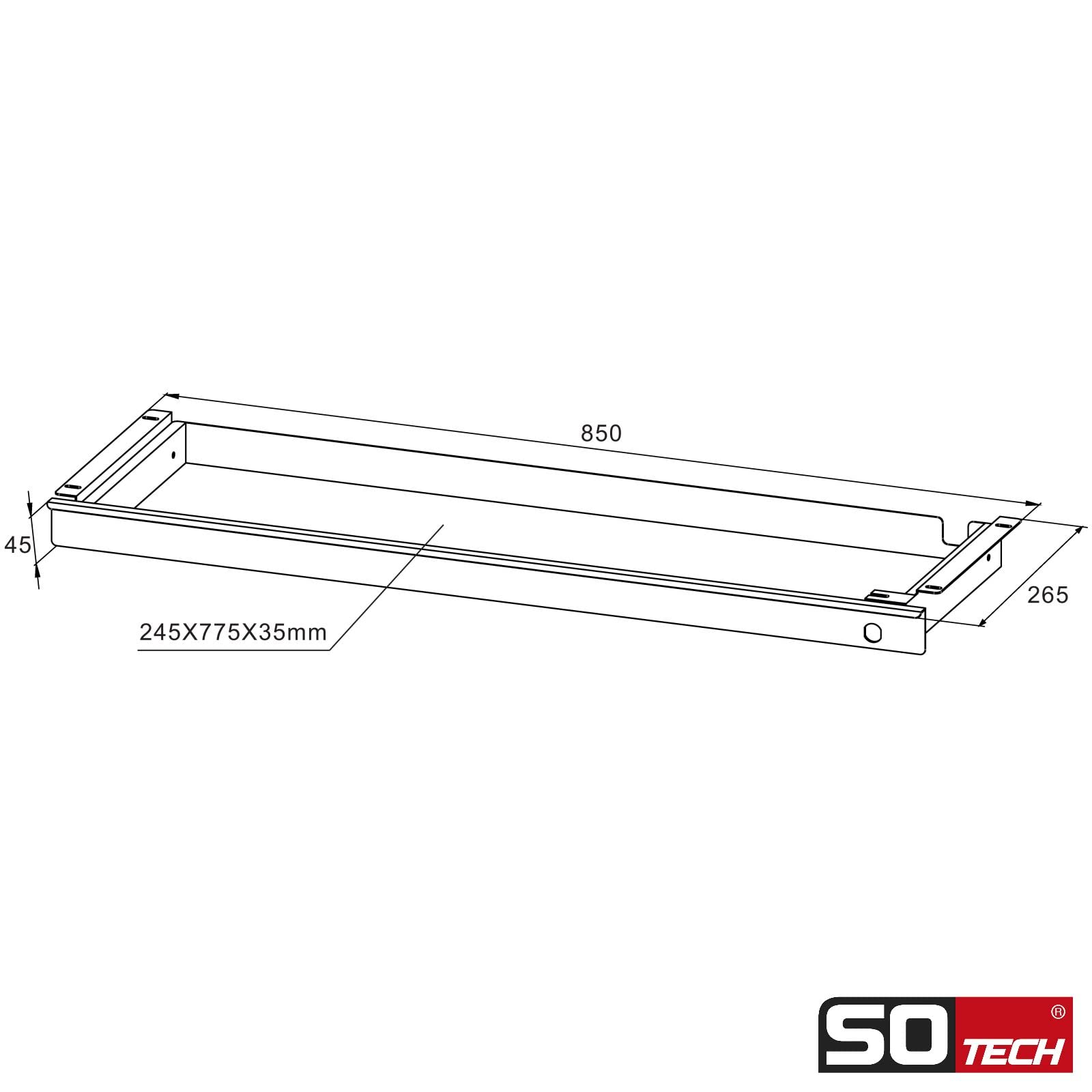 SO-TECH® Tiroir Range Documents Fermant à Clé 850 x 265 x 45 mm Gris Bureau