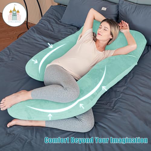 Image of Cute Castle Pregnancy Pillows, Soft U-Shape Maternity Pillow with Removable Cover - Full Body Pillows for Adults Sleeping - Pregnancy Must Haves - Jumbo 57 Inch - Turquoise