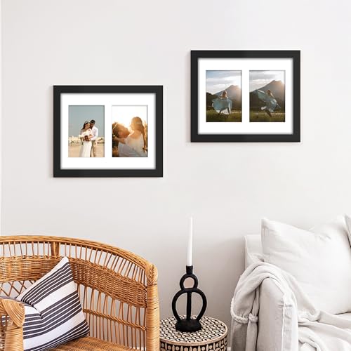 Image of DUENPY 11x14 Picture Frame, 5x7 Collage Picture Frame, Displays Two 5x7 inch Photos, or 11x14 (Without Mat) Available for Wall Mount or Table Top Horizontal and Vertical Display, Black.