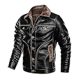 LBDLBD Herren Lederjacke - Casual Plus Size Dicker Pelzkragen Raue Kanten Pu Lederjacke,Biker Motorrad Bomber Herbst Winter Mäntel,Leichte Weiche Winddichte Übergangsüberzieher,Schwarz,XL