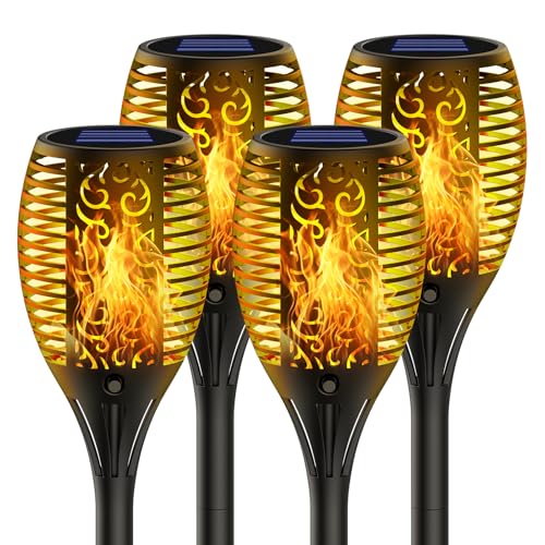 Lafhome Lampe Solaire Extérieur 4 Pièces, Torche Solaire 33 LED Flamme Vacillante Réaliste, Lumière Solaire Extérieure IP65 Étanche, Lampe Solaire Jardin pour Chemin, Pelouse, Terrasse