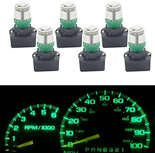 HERCOO Pack of 6 Instrument General Odometer T10 194 PC195 658 5-5050-SMD LED Light Bulbs + Twist Lock Sockets - Green