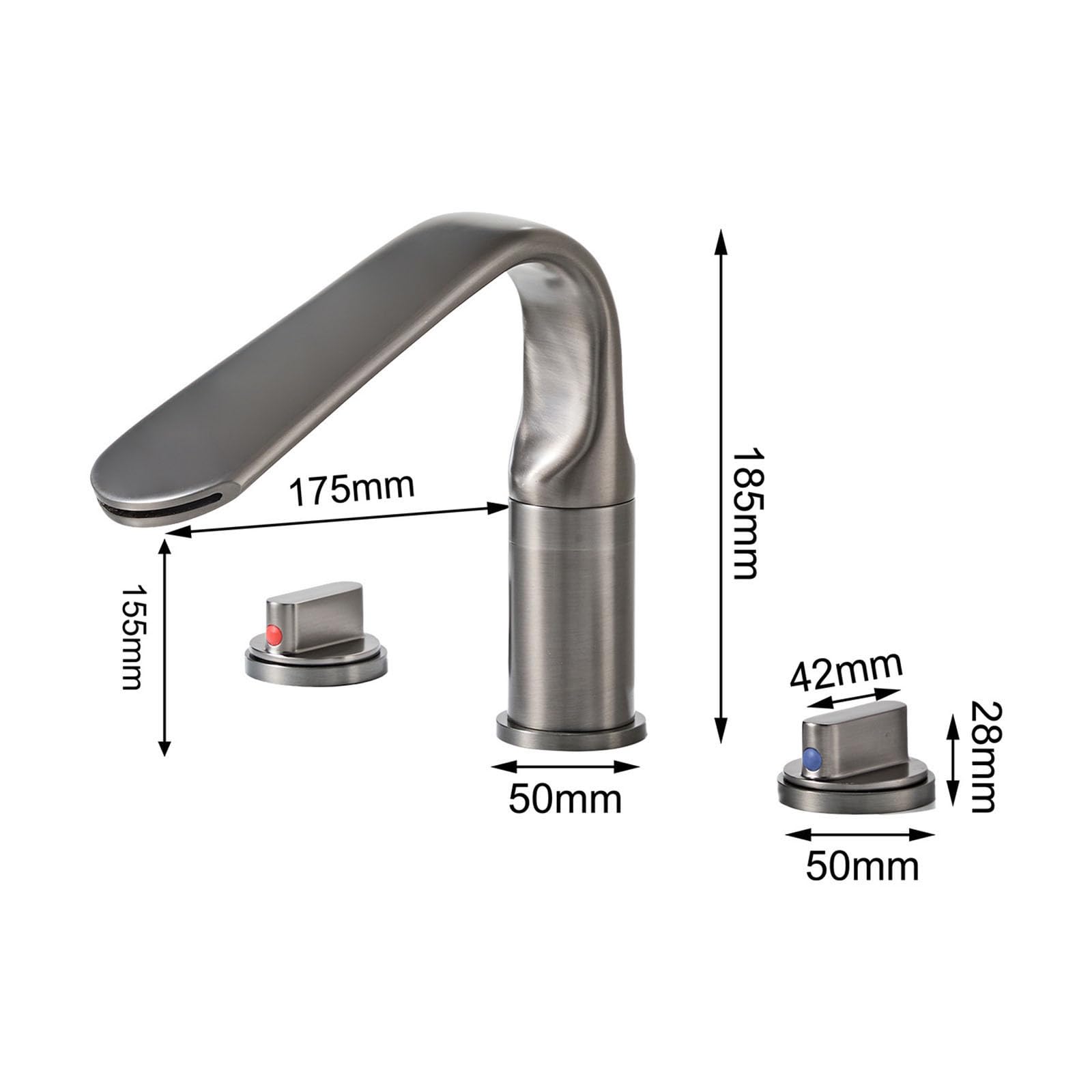 Rubinetto per Lavandino Bagno 3 Fori Ottone Grigio Canna di Fucile