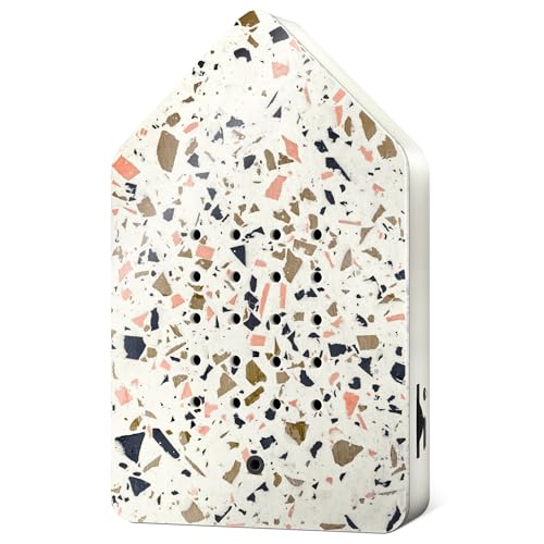 RELAXOUND ORIGINAL Birdybox Toffee Terrazzo – Moderne Vogelgezwitscher Box mit Vollholzfront – Entspannender Vogelgesang – Bewegungsmelder mit Sound – Naturgeräusche Soundbox Zwitscherbox