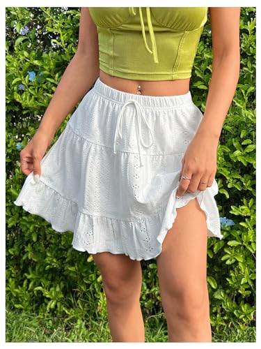 Verdusa Women's Eyelet Tiered Ruffle Skirt A Line Drawstring Waist Short Summer Skirts4