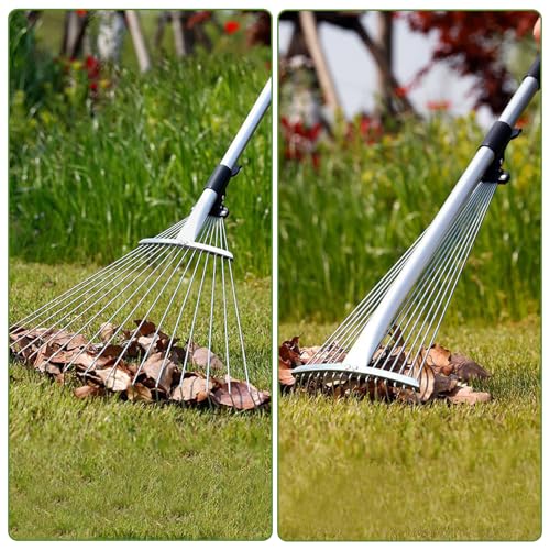 MEETOZ Garden Rake with Telescopic Handle 71in Adjustable Leaf Rake for Gardening, Lawn and Yard - Image 4