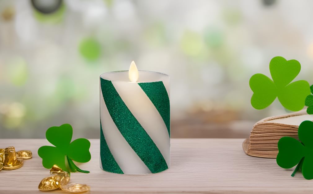 Vela LED sin llama de cera real con purpurina verde y temporizador Luminara