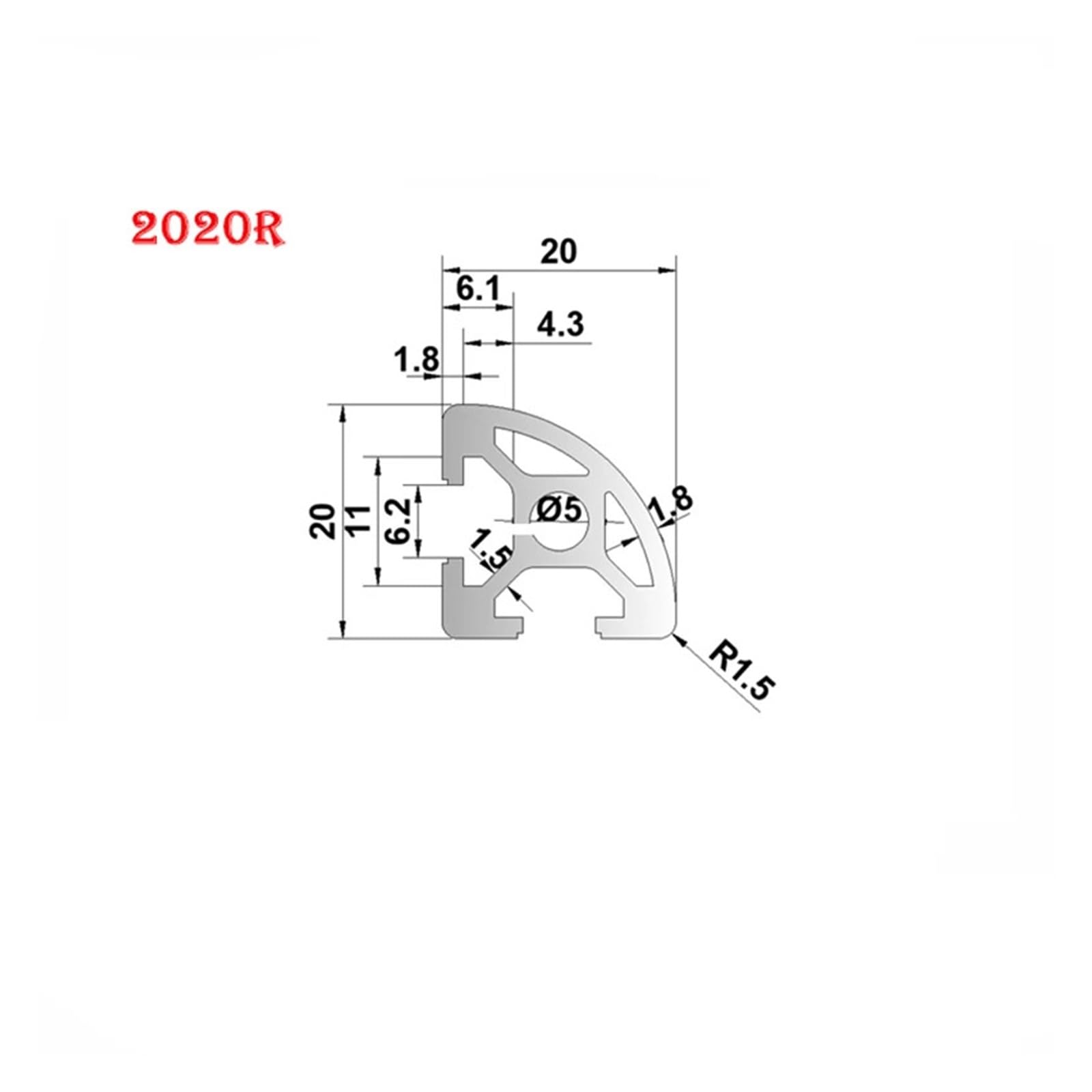 Extrusión de aluminio 2 piezas 2020R perfil de aluminio ranura en T riel lineal perfil de aluminio negro(700mm)
