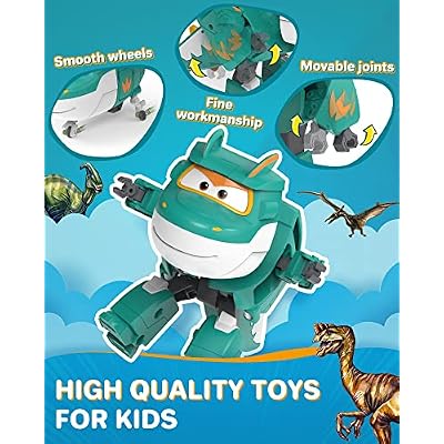Super Wings Bundle Set, Tino 5 in 1 Transformable Dinosaur Airplane Robot + Dark Golden Boy 2 in 1 Mode Rescue Bots Action Figure, Plane Transforming Toys for Boys Girls, Kids Age 3 4 5 6 7 8 9+