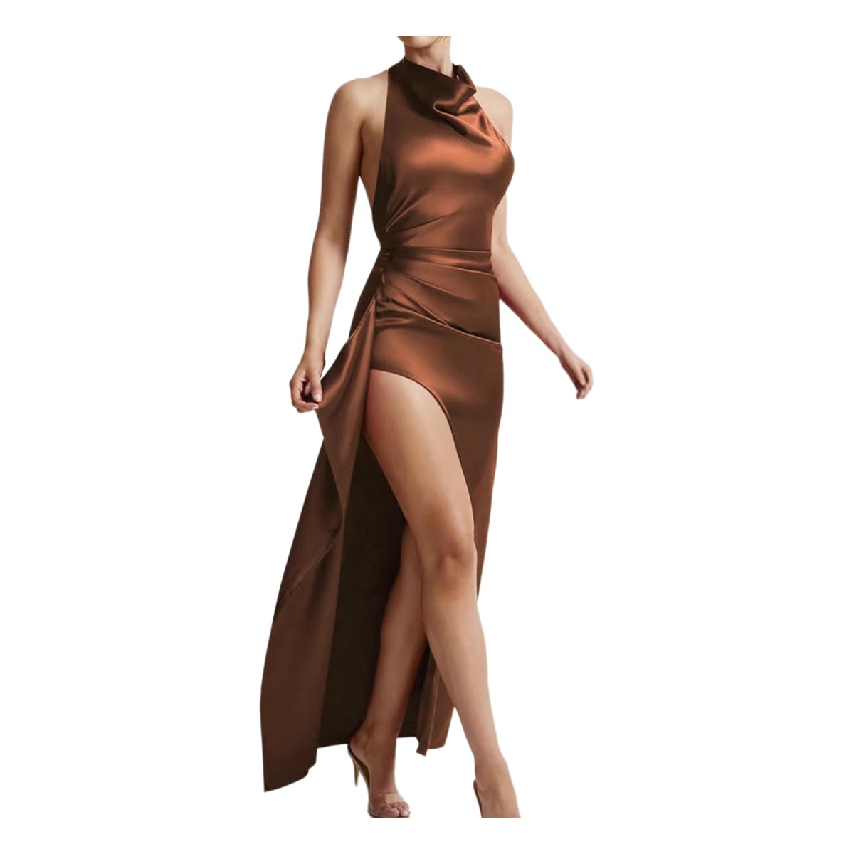 Sukienka damska satynowa sukienka midi elegancka formalna chusta na szyję jedwabna wesele dla gości sexy
