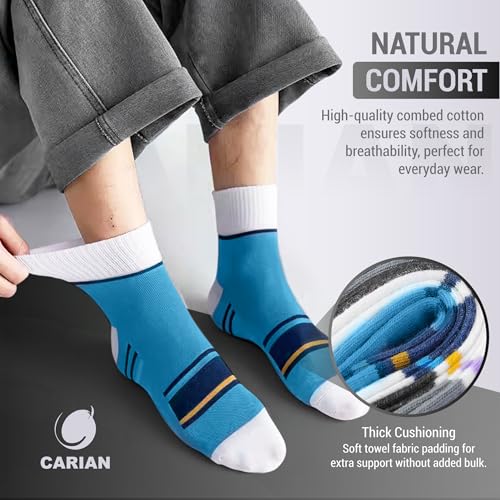CARIAN Cotton Crew Socks 5 Pairs – Soft Breathable Striped Athletic Ankle Socks for Women & Men – Colorful Comfortable Everyday Casual Wear3