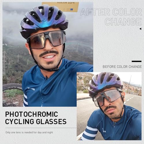 KAPVOE Photochromic Cycling Glasses Men Women Mountain Bike Sunglasses Clear MTB Sports Glasses Transition Bicycle Glasses Triathlon Running UV Protection Dark Gray — view 2
