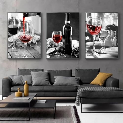 Peinture sur toile vin rouge 40x60 cm x 3 posters de décoration murale sans cadre