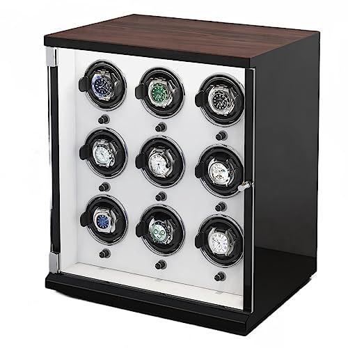 Watch Winder 9 Espacios de bobinado enrolladores de Relojes para Relojes automáticos Almohadas Ajustables para Relojes Caja de presentación con iluminación incorporada Apto para Relojes de Mujer y