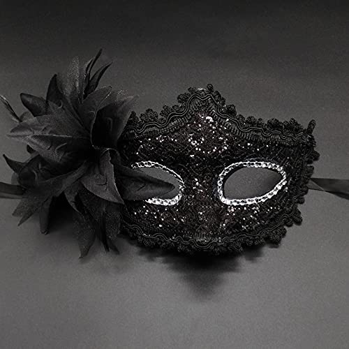 AZYOUNG Women’s Side Flower Multicolor Lace Covered Half Face Crown Masquerade Mask (Black) - Image 2
