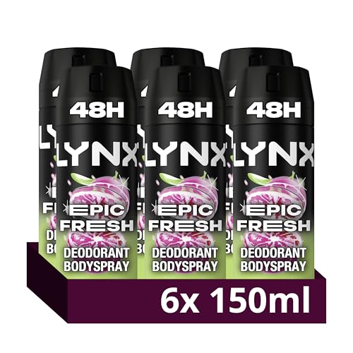 Lynx Men Epic Fresh grapefruit & tropical pineapple scent Deodorant Body Spray for 48 hours high definition fragrance 150 ml Pack of 6