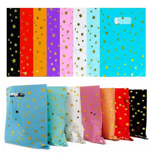 Bolsas de Regalo Más Gruesas con Asas, 60 bolsas de plástico de colores surtidos, bolsas de regalo de fiesta, bolsas de dulces estrelladas con asas para...