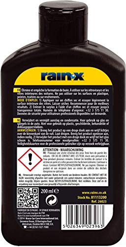 Rain-X R26022, Anti-Buée bouteille, Pare-brise de voiture, vitres de salle de bain, 200 ml