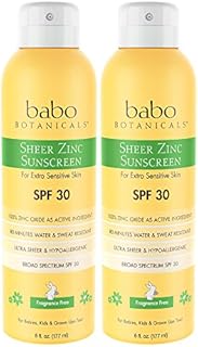 Babo Botanicals Sheer Zinc Continuous Spray Sunscreen SPF 30 with 100% Mineral Active, Unscented 12 Fl Oz (Pack of 2)