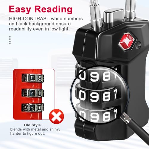 Image of ZHEGE TSA Approved Cable Luggage Lock, Travel Lock, Keyless Padlock (Black) | 3 Digit Combination for Suitcase, Backpack, Bag, Toolbox, Gym Locker - Easy to Read & Use for All Ages