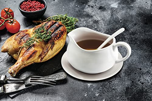 image for ZENVY 24 Oz Gravy Boat | Ceramic White Gravy Dish Set | Includes Gravy