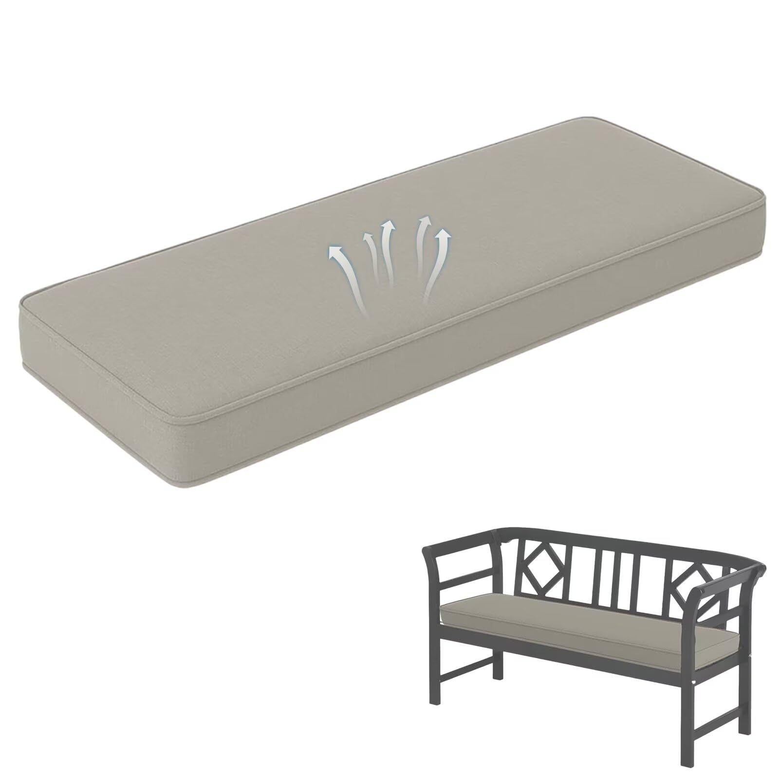 Almohadilla antideslizante para banco de interior de 36 x 17 pulgadas de grosor, color gris cálido con lazos y diseño de piel para ventana de bahía y piel para T & Sle