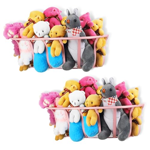 Image of Threehoney 2 Pcs Stuffed Animal Storage for Plushie Toys Iron Storage Basket Nursery Wall Organizer for Plush Toys Organizing Your Stuffy Collection (Pink)
