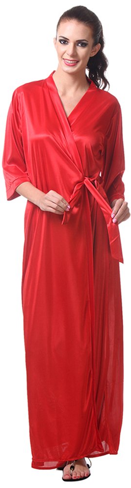Affair Pink Poly Satin Long Sleeves Nightgown/Night Wear for Women/Girls-image-19