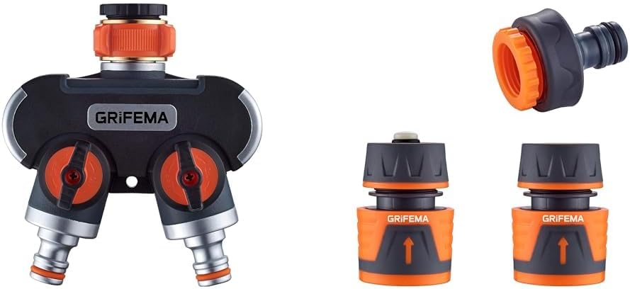 GE1401-2 Garden Hose Splitter, 2 Way Y Valve Connector Kit with 1/2" Waterstop & Quick Coupling