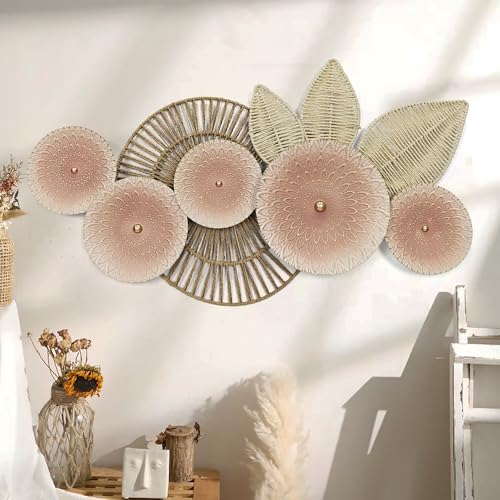 Oakrain Boho Rattan Wall Decor - 3D Leaf Woven Hanging