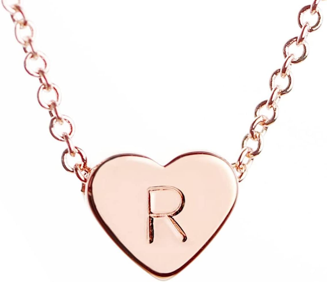 MignonandMignon Rose Gold Heart Necklace Initial Necklace Mother's Day Gift Bridesmaid Graduation Gift for Her (R) - FHN